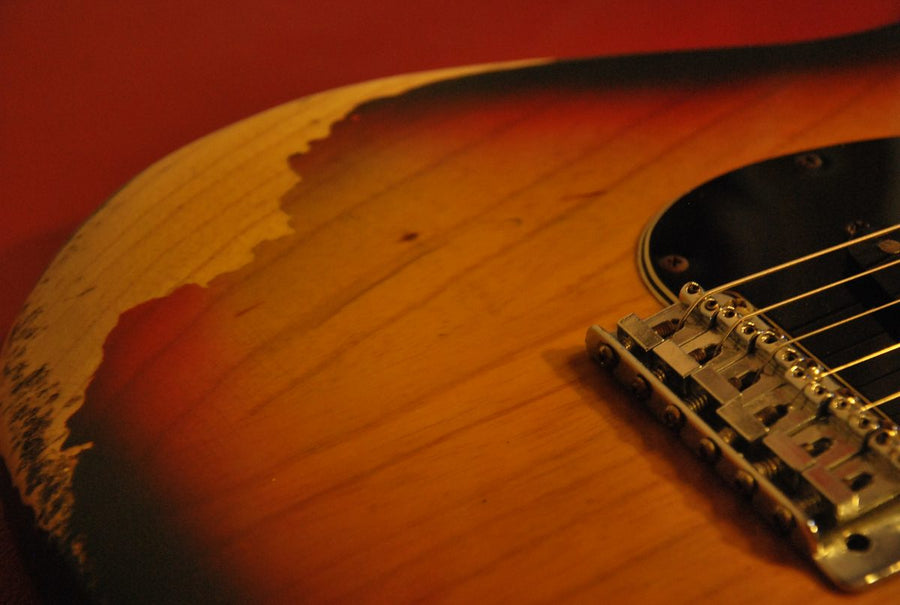 Electric guitars close-up of a sunburst solid body