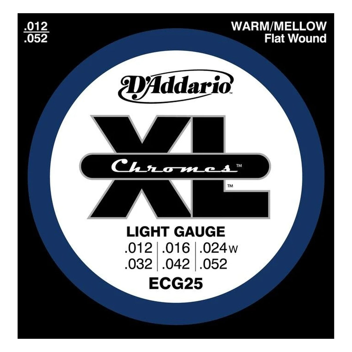 D'Addario ECG25 Chromes Flatwound Electric Guitar Strings Light 12-52 on white background