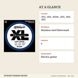 D'Addario ECG25 Chromes Flatwound Electric Guitar Strings Light 12-52 at a glance gauges material strings instrument