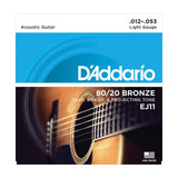 D'Addario EJ11 80/20 Bronze Acoustic Guitar Strings Light 12-53 on white background