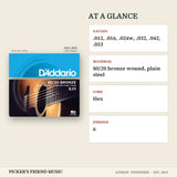 D'Addario EJ11 80/20 Bronze Acoustic Guitar Strings Light 12-53 at a glance gauges material core strings