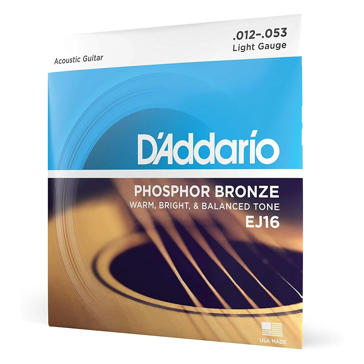 D'Addario EJ16 Phosphor Bronze Acoustic Guitar Strings Light 12-53 on white background