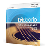D'Addario EJ16 Phosphor Bronze Acoustic Guitar Strings Light 12-53 on white background
