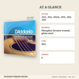 D'Addario EJ16 Phosphor Bronze Acoustic Guitar Strings Light 12-53 at a glance gauges material core strings