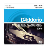 D'Addario EJ60 Nickel 5-String Banjo Strings Light 9-20 on white background
