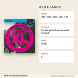 D'Addario EXL170-5 Nickel Wound 5-String Bass Strings Light 45-130 Long Scale at a glance gauges material scale strings