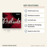 D'Addario Prelude J810 Violin String Set 4/4 Medium Tension key features solid steel core medium tension 4/4 full size stable in changing humidity made in the usa