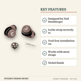 D'Addario PW-SLS-02 Universal Strap Lock System Nickel key features designed by ned steinberger locks strap securely to tool-free installation on works with most straps nickel finish