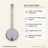 Deering Goodtime 5-String Openback Banjo Natural Maple key features made in san diego california three-ply violin-grade maple slender hard rock maple neck weighs about 4 lb deering-designed tailpiece