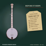 Deering Goodtime 5-String Openback Banjo Natural Maple hand set up in Athens Tennessee before it ships