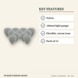 Dunlop Nylon Standard Guitar Picks .60mm Light Gray 12-Pack key features nylon .60mm light gauge flexible warm tone pack of 12