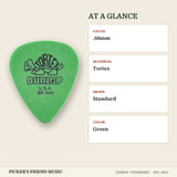 Dunlop Tortex Standard Guitar Picks .88mm Green 12-Pack at a glance gauge material shape color