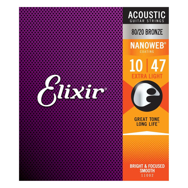 Elixir 11002 Nanoweb 80/20 Bronze Acoustic Guitar Strings Extra Light 10-47