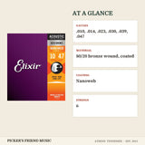 Elixir 11002 Nanoweb 80/20 Bronze Acoustic Guitar Strings Extra Light 10-47 at a glance gauges material coating strings