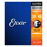 Elixir 12052 Nanoweb Nickel Plated Steel Electric Guitar Strings Light 10-46 on white background