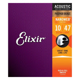 Elixir 16002 Nanoweb Phosphor Bronze Acoustic Guitar Strings Extra Light 10-47 on white background