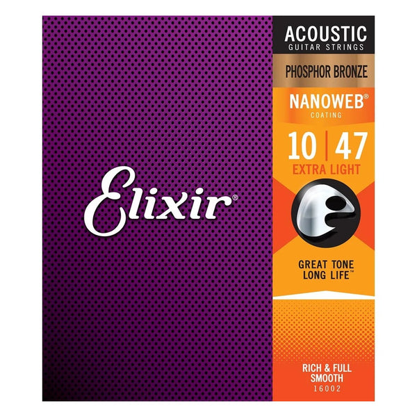Elixir 16002 Nanoweb Phosphor Bronze Acoustic Guitar Strings Extra Light 10-47