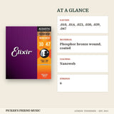 Elixir 16002 Nanoweb Phosphor Bronze Acoustic Guitar Strings Extra Light 10-47 at a glance gauges material coating strings