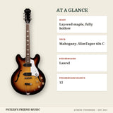 Epiphone Casino Hollow Body Electric Guitar Vintage Sunburst at a glance body neck fingerboard fingerboard radius