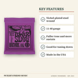 Ernie Ball 2220 Power Slinky Nickel Wound Electric Guitar Strings 11-48 key features nickel-plated steel wound 11-48 gauge fuller tone and more sustain good for tuning down made in the usa