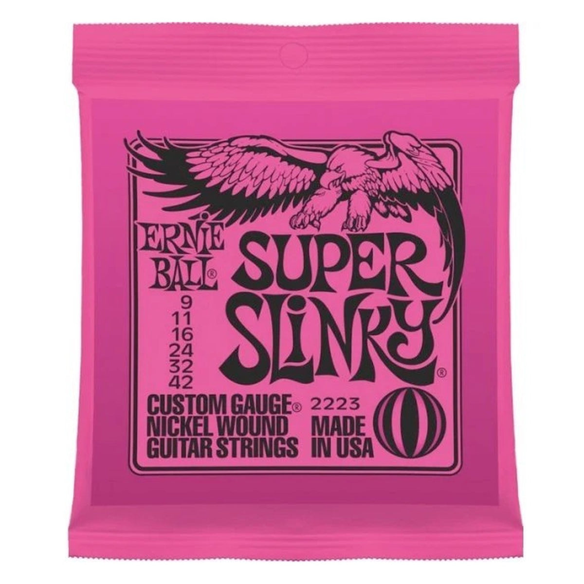 Ernie Ball 2223 Super Slinky Nickel Wound Electric Guitar Strings 9-42 on white background