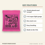 Ernie Ball 2223 Super Slinky Nickel Wound Electric Guitar Strings 9-42 key features nickel-plated steel wound 9-42 super light gauge hex steel core easy bending made in the usa