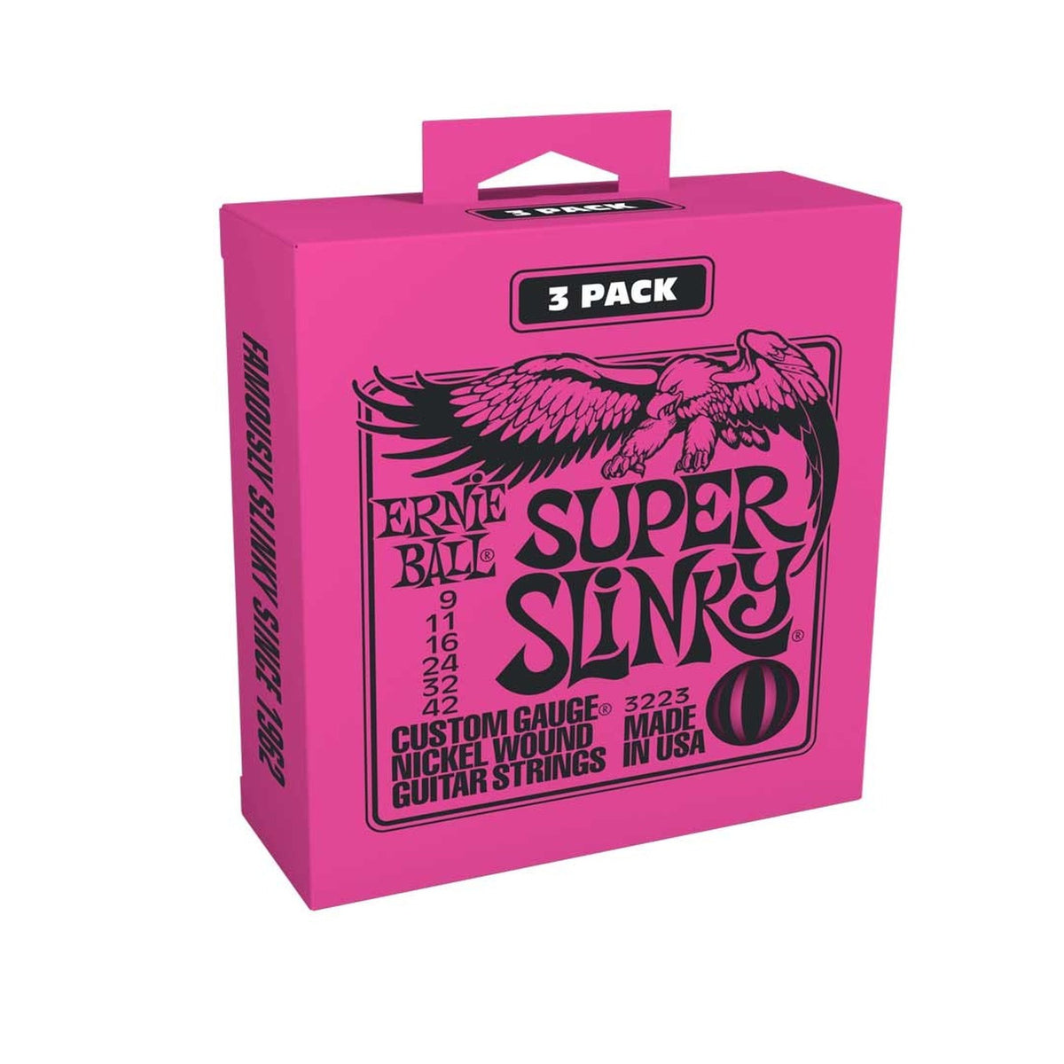 Ernie Ball 3223 Super Slinky Nickel Wound Electric Guitar Strings 9-42 3-Pack on white background