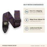 Free shipping and authorized dealer warranty for Ernie Ball Jacquard Guitar Strap Purple Paisley