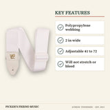 Ernie Ball Polypro Guitar Strap White key features polypropylene webbing 2 in wide adjustable 41 to 72 will not stretch or bleed