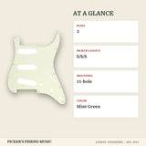 Fender 11-Hole Modern Stratocaster S/S/S Pickguard 3-Ply Mint Green at a glance plies pickup layout mounting color