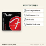 Fender 250L Super 250 Nickel Plated Steel Electric Guitar Strings Light 9-42 key features nickel-plated steel light gauge 9-42 ball ends bright lively tone