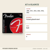 Fender 250L Super 250 Nickel Plated Steel Electric Guitar Strings Light 9-42 at a glance gauges material ends strings