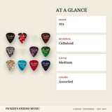 Fender 351 Shape Celluloid Medley Guitar Picks Medium 12-Pack at a glance shape material gauge colors
