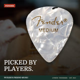 Fender 351 Shape Premium Celluloid Guitar Picks Medium White Moto 12-Pack from Picker's Friend Music in Athens Tennessee