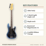 Fender American Professional II Precision Bass Guitar Dark Night key features alder body v-mod ii split single-coil maple neck rosewood fingerboard 9.5 4-saddle himass vintage