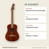 Fender California Standard Redondo Mini Acoustic Guitar Natural at a glance body shape top back & sides neck