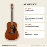 Fender CD-60S Dreadnought Acoustic Guitar All-Mahogany at a glance body shape top back & sides neck