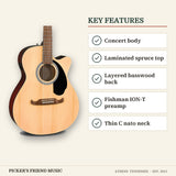 Fender FA-135CE Concert Acoustic-Electric Guitar Natural key features concert body laminated spruce top layered basswood back fishman ion-t preamp thin c nato neck