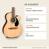 Fender FA-135CE Concert Acoustic-Electric Guitar Natural at a glance body shape top back & sides neck