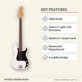 Fender Player II Precision Bass Guitar Polar White key features alder body alnico v split-coil precision modern c maple neck rosewood fingerboard 4-saddle bridge