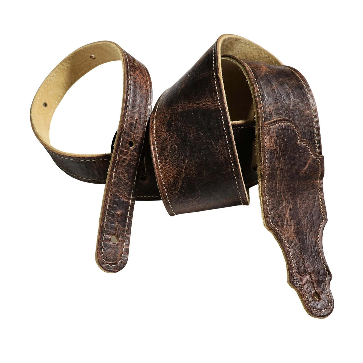 Franklin Strap 2.5 Inch American Bison Leather Guitar Strap Chocolate on white background