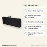Gator GWE-ELEC Hardshell Wood Electric Guitar Case Black key features heavy-duty plywood rugged black pvc covering plush interior lining interior accessory compartment fits standard electric guitars