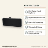 Gator GWE-EXTREME Hardshell Wood Case for Extreme Shaped Guitars Black key features fits flying v and explorer plywood construction black pvc covering thick plush lining interior accessory compartment