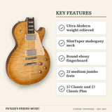 Gibson Les Paul Studio Session Electric Guitar Honey Burst key features ultra-modern weight-relieved slimtaper mahogany neck bound ebony fingerboard 22 medium jumbo frets 57 classic and 57 classic plus