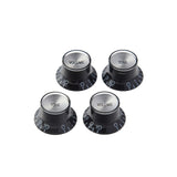 Gibson Top Hat Knobs Black with Silver Metal Inserts 4-Pack on white background
