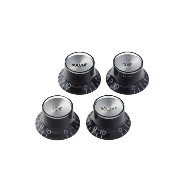 Gibson Top Hat Knobs Black with Silver Metal Inserts 4-Pack