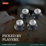 Gibson Top Hat Knobs Black with Silver Metal Inserts 4-Pack from Picker's Friend Music in Athens Tennessee