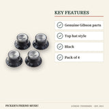 Gibson Top Hat Knobs Black with Silver Metal Inserts 4-Pack key features genuine gibson parts top hat style black pack of 4