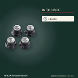What is in the box with Gibson Top Hat Knobs Black with Silver Metal Inserts 4-Pack