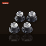 Gibson Top Hat Knobs Black with Silver Metal Inserts 4-Pack studio shot